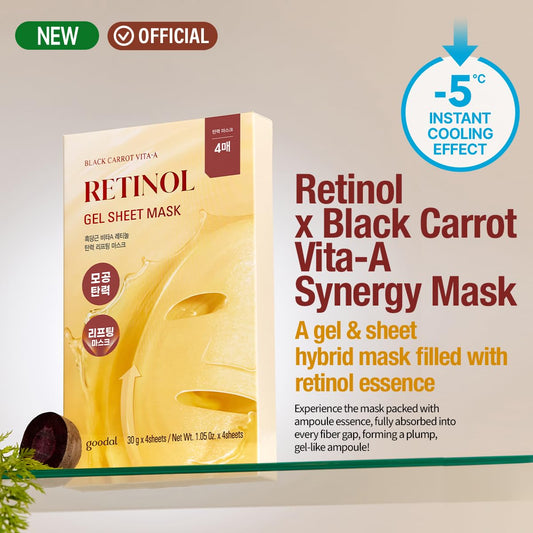 Goodal Retinol + Black Carrot Gel Sheet Mask – Intensive Hydration & Pore-Lifting, Cooling, Skin-Firming Facial Mask [4Ea]
