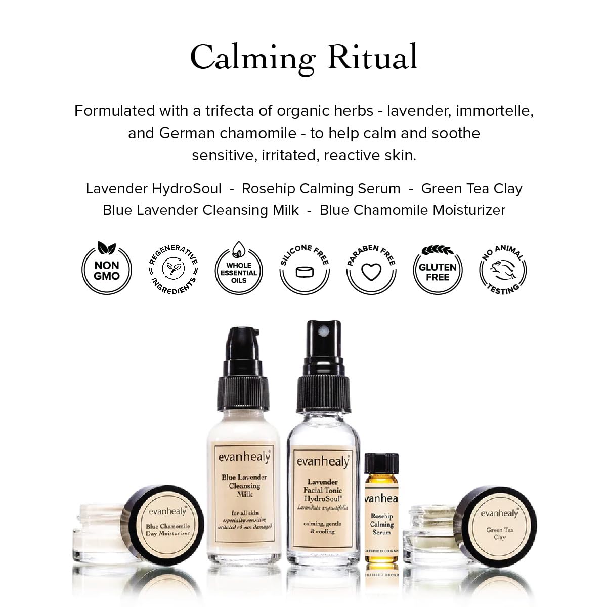 Evanhealy Calming Ritual | Blue Skin Care Set | 5 Piece Travel Face Care Kit For Sensitive Skin | Skincare Kit With Facial Mask & Gentle Skin Cleanser | Soothe Reactive Skin : Beauty & Personal Care