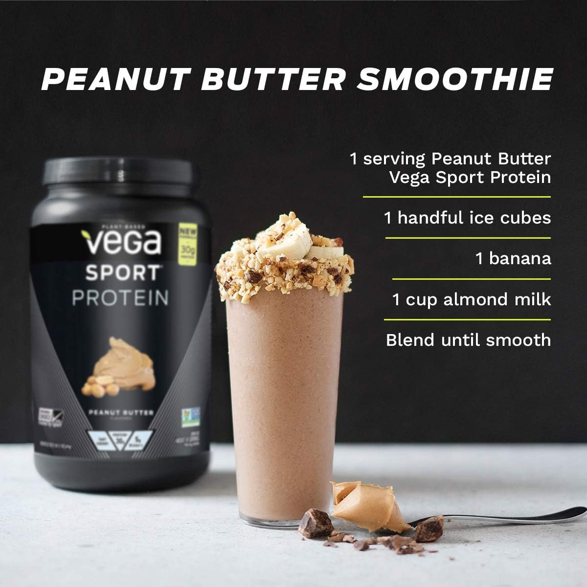 Vega Sport Protein Powder, Plant-Based Vegan Protein Powder (14 Servings) (Peanut Butter) : Health & Household