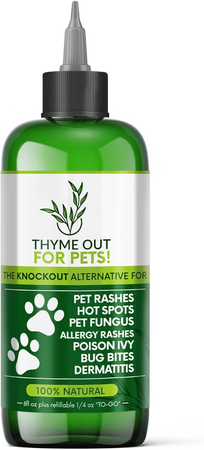 Thyme Out for Pets (8oz) - Natural Dog and Cat Itch Relief & Skin Treatment for Itchy Paws and Ringworm - Yeast Infection, Dandruff and Hot Spot Spray for Dogs - All Natural, Organic Blend