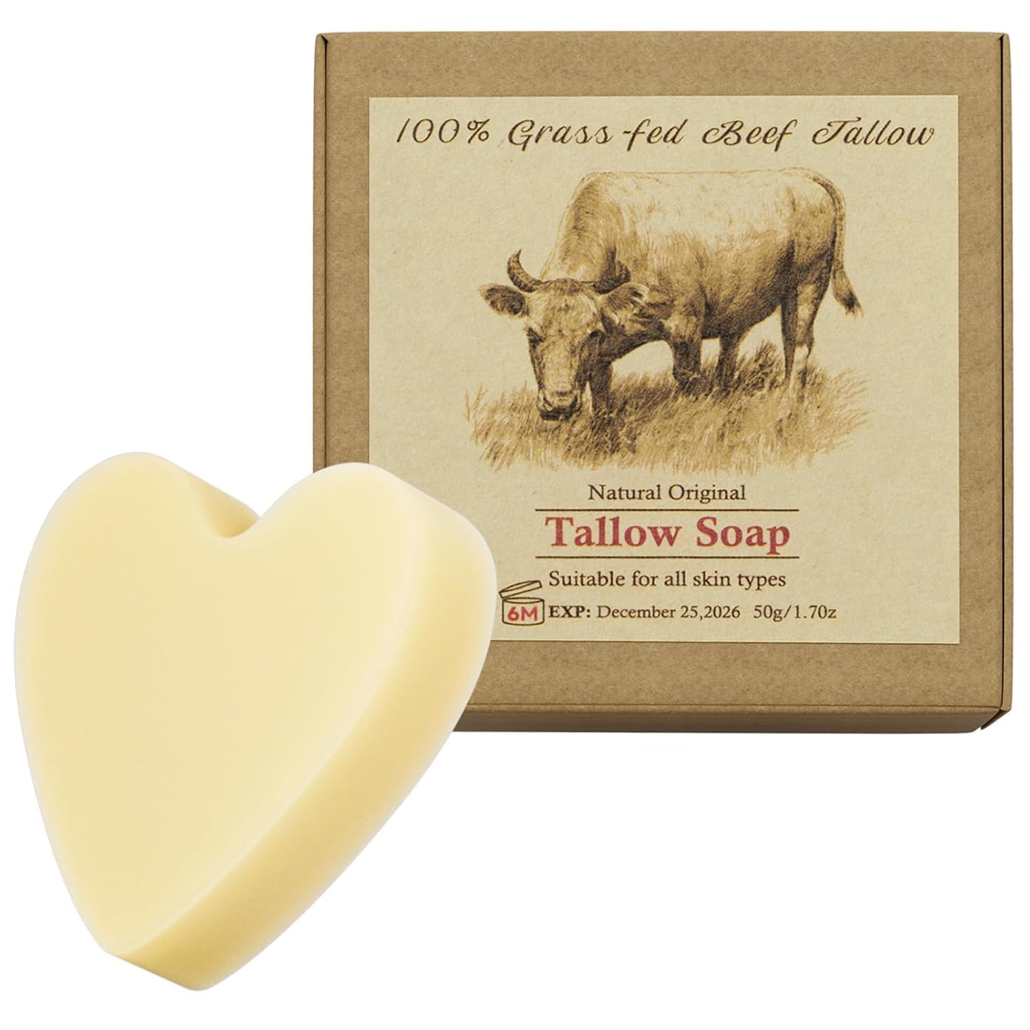 Tallow Soap, Beef Tallow Soap, Tallow Soap Bar, Handmade Unscented Beef Bar For Men Women Body Hand Face All Skin Soothes, Hydration - No Dyes, No Chemicals, No Fragrances, 50G