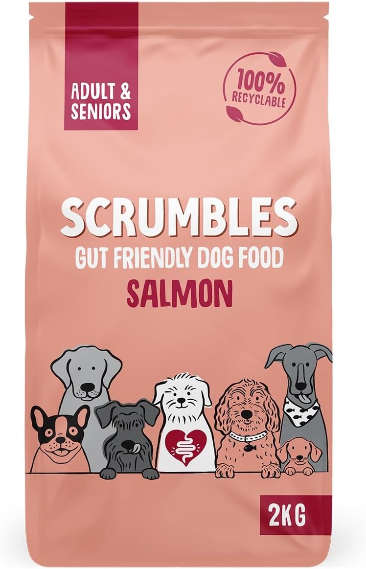 Scrumbles Natural Dry Dog Food, Grain Free Recipe with Fresh Salmon, for Adults and Senior Breeds, 2 kg Bag,package may vary?DAS2