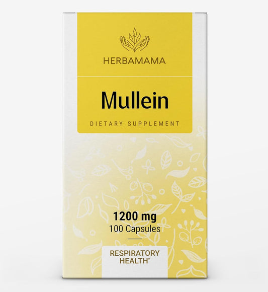 HERBAMAMA Mullein Leaf Capsules Respiratory Health - Organic Mullein Leaf Extract for Lung Detox, Cleanse - 1200mg 100 Vegan Caps