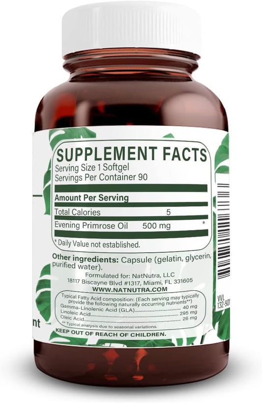 Natural Nutra Evening Primrose Oil Supplement From Fatty Acid, Nerve Health, Promote Heart Health, Skin Clarity, 500 Mg, 90 Softgel