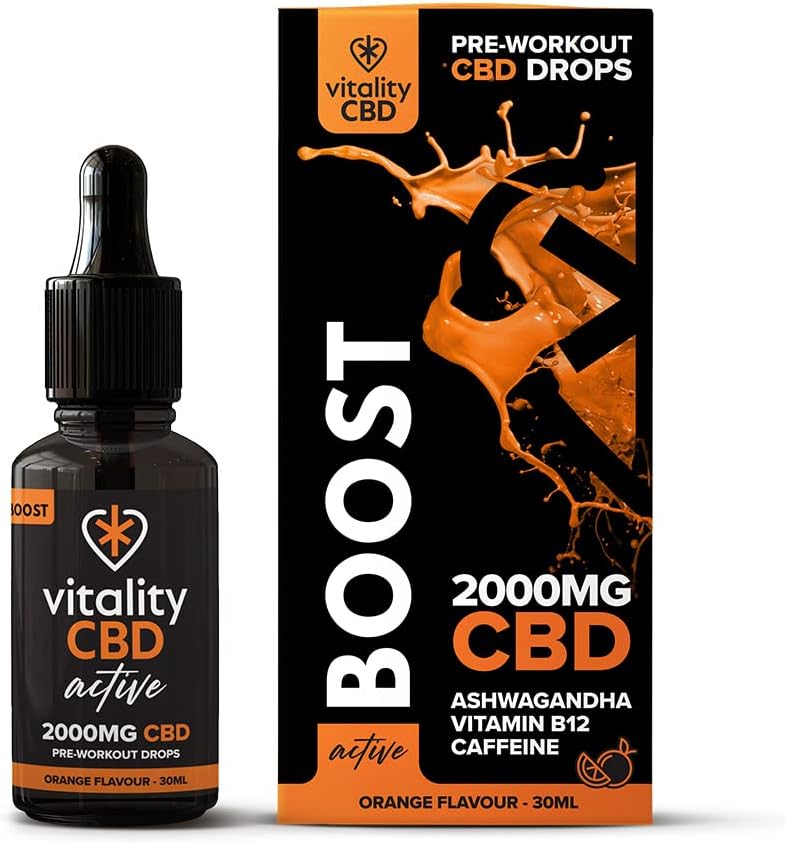 Vitality CBD Active Boost Drops with Vitamin B12, Caffeine, Ashwagandha, 2000mg of CBD, 30ml, Orange Flavour, NO THC : Amazon.co.uk: Health & Personal Care