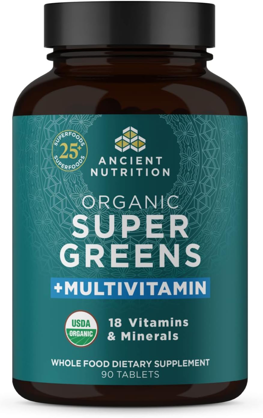 Ancient Nutrition Supergreens Multivitamin Tablets, Organic Superfood Powder With Multivitamins Made From Real Fruits, Vegetables And Herbs, For Digestive And Energy Support, 90 Count