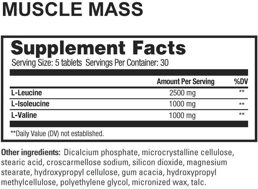 Beverly International Muscle Mass, 150 tablets. A Free-Form Branched-Chain Amino Acid (BCAA) for Lean Muscle Mass & Recovery. Contains 2.5:1:1 Ratio of Leucine to Isoleucine to Valine. Muscle Fuel! : Health & Household