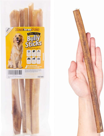 12-Inch Odor Free Bully Sticks All Natural Dog Treats Fresh Long Lasting Chews, 8-Ounce Bag