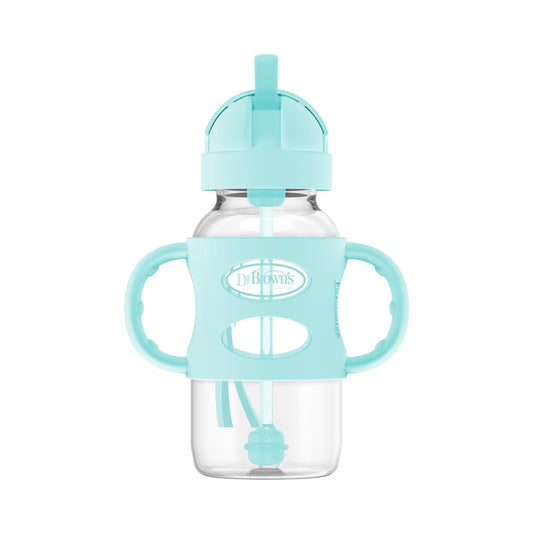 Dr. Brown'S Milestones Wide-Neck Sippy Straw Bottle With 100% Silicone Handles And Weighted Straw, 9 Oz/270 Ml, Green, 6M+