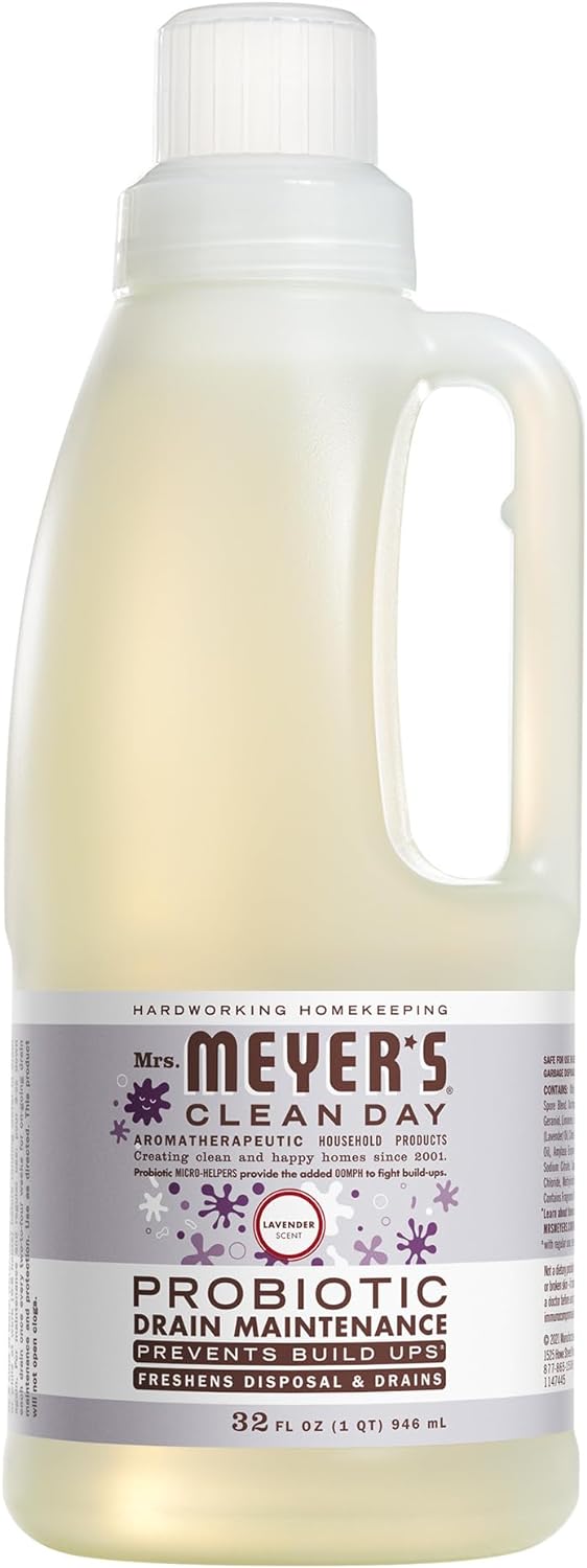 Mrs. Meyer'S Clean Day Probiotic Drain Maintenance Liquid, Lavender, Freshens Disposals And Drains, 32 Fl Oz