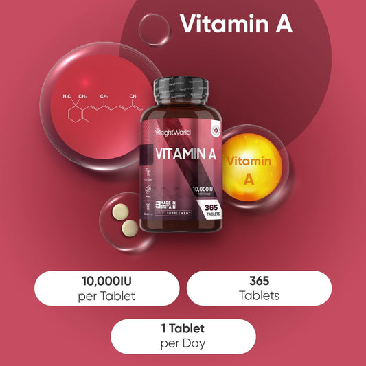Vitamin A Tablets 10,000Iu - 365 Tablets (1 Year Supply) - Vit A As Retinyl Acetate - Vegan & Non-Gmo - 3000µg Vitamin A Supplement - Made In The Uk
