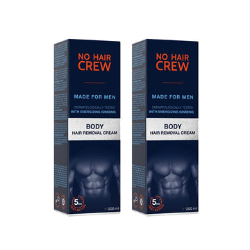 No Hair Crew Body At Home Hair Removal Cream for Manscaping Unwanted Hair with Energizing Ginseng, Premium Depilatory, Painless & Flawless, Made for Men, 200ml (2 Pack)