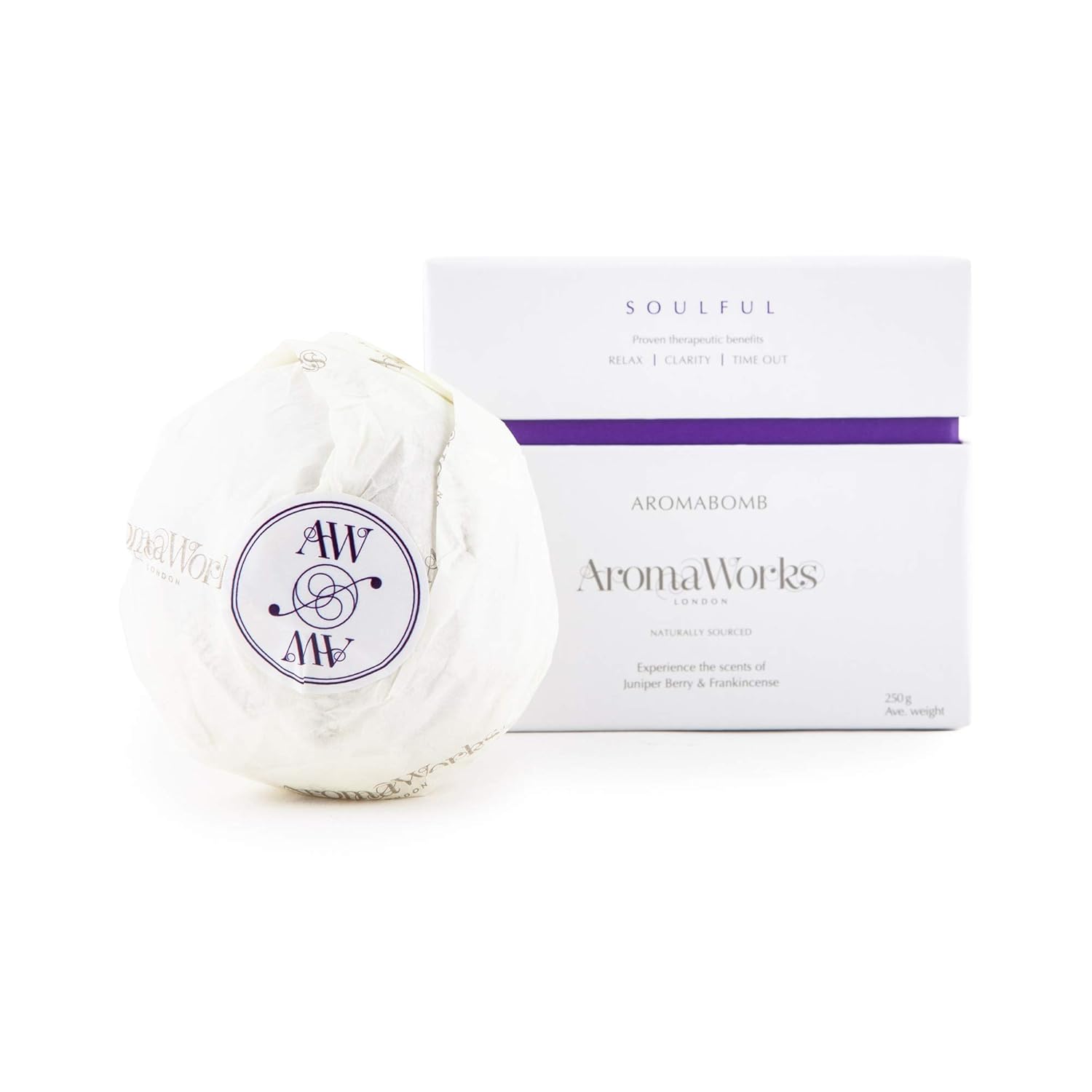 Aromaworks Soulful Aromabomb - Lift Your Mind And Invigorate Your Senses - Features An Exotic, Woody Aroma - Key Ingredients Of Juniper Berries, Patchouli And Frankincense - 8.81 Oz Bath Bomb