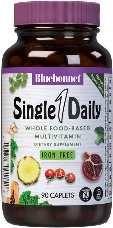 Bluebonnet Super Earth Single Daily Multi-Nutrient Formula Iron Free Caplets, Green, 90 Count