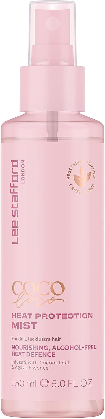 Lee Stafford Heat Protectant Spray For Hair | Coco Loco - Lightweight, Leave In Anti Frizz Humidity Control Thermal Defense Protectant, Flat Iron & Blow Dry Safe Shine Mist, Coconut Oil, 150 Ml