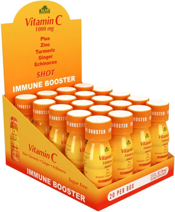 VITAMIN C Shot 1000MG - Immunity booster with Zinc, Turmeric, Ginger, & Echinacea - protect your Immunity - fight the common cold - Orange Flavor - 2.5 FL OZ per Bottle - 20 Pack