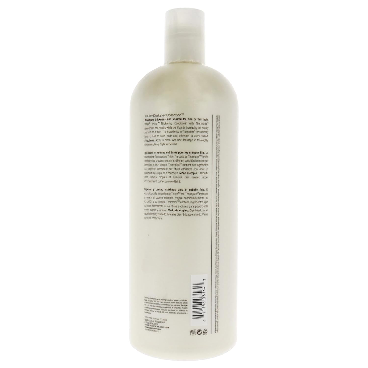 Rusk Designer Collection Thicker Thickening Conditioner For Fine Or Thin Hair, Daily-Use To Strengthen And Repair, Gives Full-Bodied Appearance, 33.8 Oz