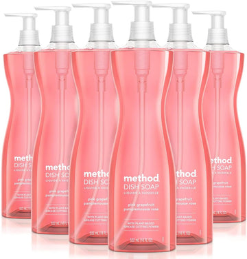 Method Gel Dish Soap, Pink Grapefruit, Biodegradable Formula, Tough On Grease, 18 Fl Oz (Pack Of 6)