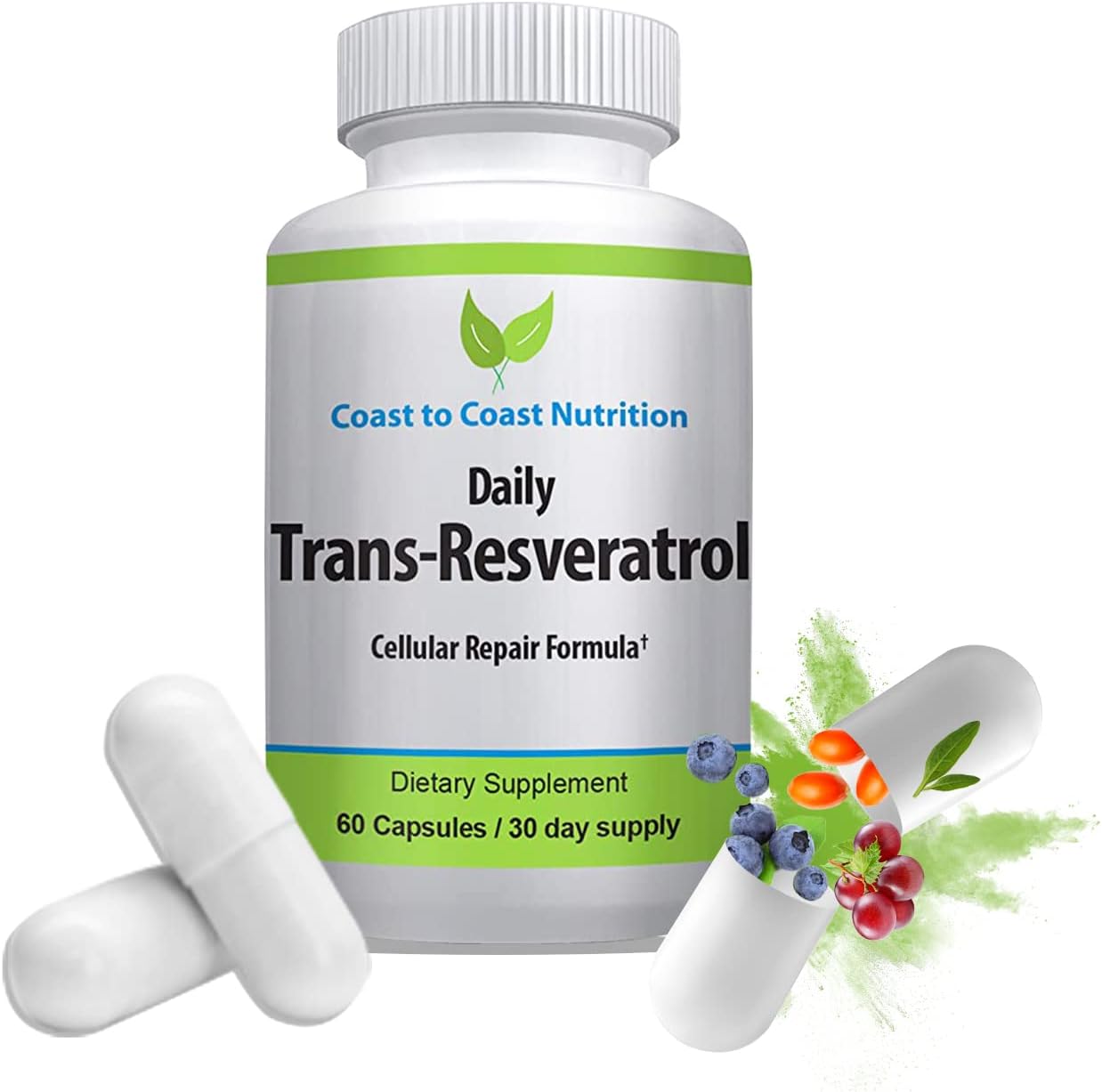 Trans-Resveratrol Supplement - Organic Capsules – Vegan Supplements For Women And Men, Natural Antioxidant, Polyphenols Supplement, Anti Aging - 60 Capsules, 600Mg, 30 Day Supply
