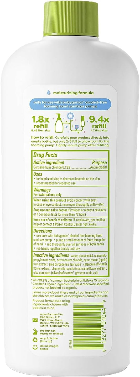 Babyganics Foaming Hand Sanitizer Refill, Alcohol Free, Fragrance Free, Kills 99.9% Of Common Bacteria, Moisturizing, 16 Fl Oz (Pack Of 2)