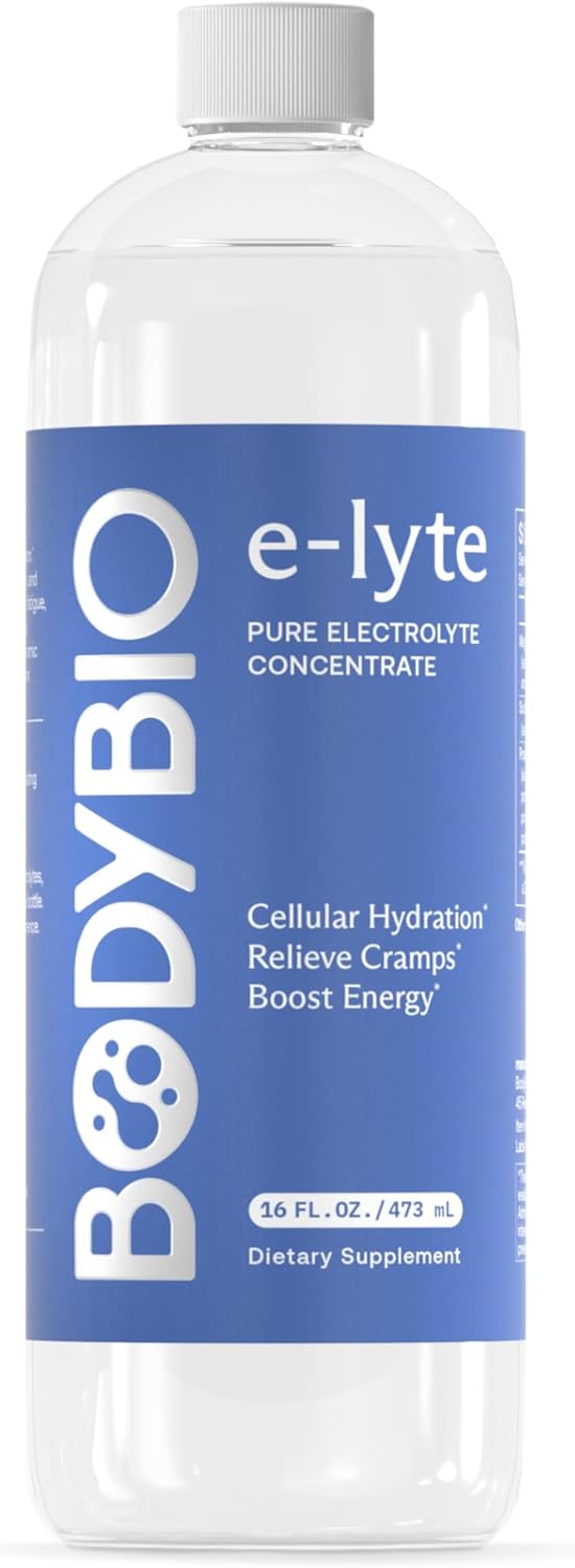 Bodybio E-Lyte - Liquid Electrolyte Concentrate For Clean Hydration, Energy & Cramp Relief - No Sugar, No Artificial Flavors, No Fillers, Keto Friendly