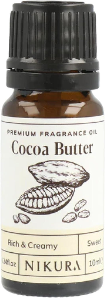 Nikura Cocoa Butter Fragrance Oil - 10ml | Perfect for Soap Making, Candle Making, Wax Melts, Diffuser, Burner | Great for use in Bath Bombs, Perfume Oil, Perfume Scents | Vegan & UK Made