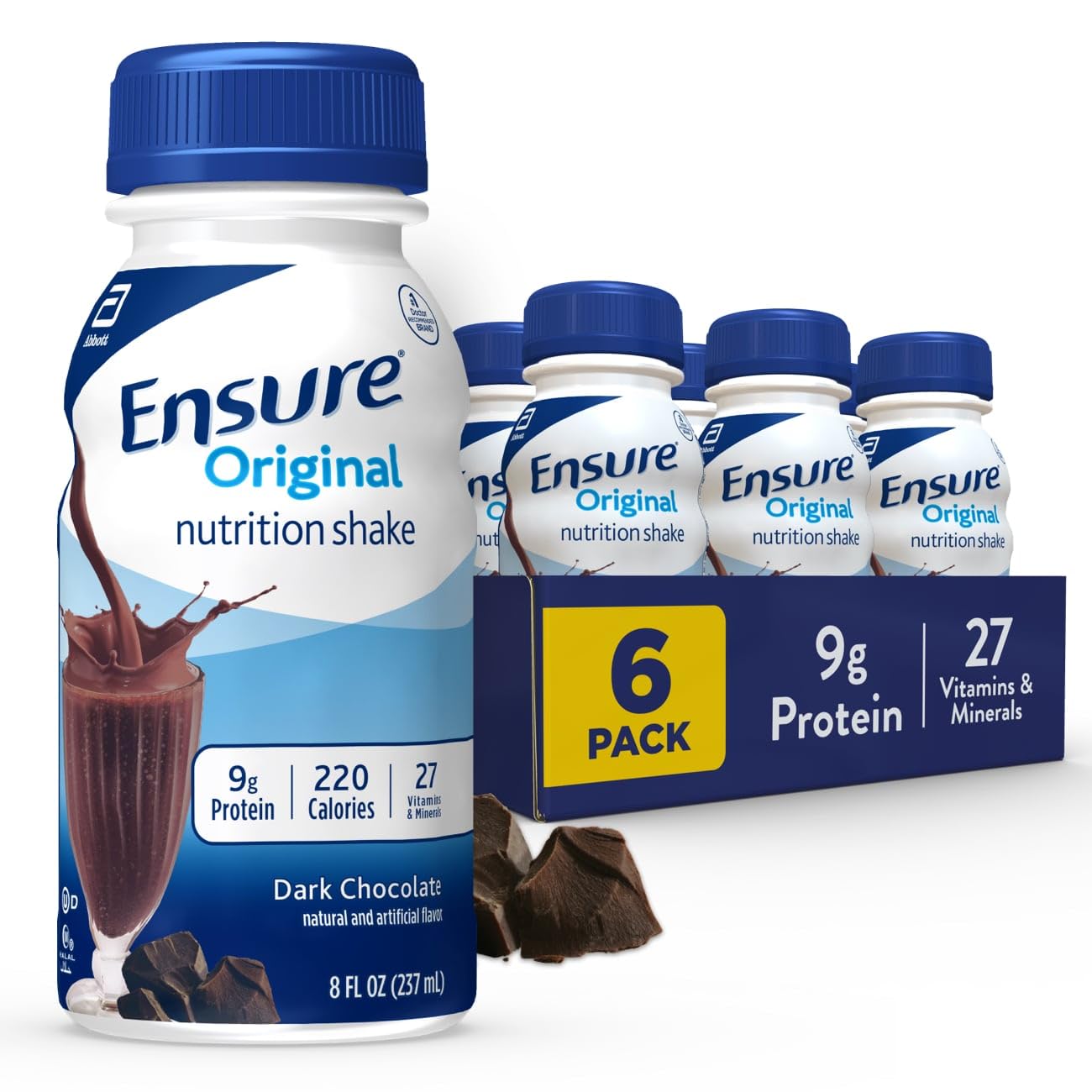 Ensure Original Dark Chocolate Nutrition Shake | Meal Replacement Shake | 6 Pack