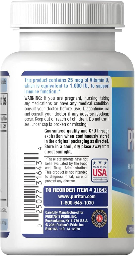 Puritan's Pride Probiotic 10 with Vitamin D, 60 Capsules (Pack of 2)