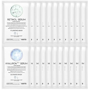 Retinol + Hyaluron Serum Korean Sheet Mask Sheet Gift Pack 20 Count Plumping Glowing Luminating Hydrating Rejuvenating Sheet Mask Gift Pack