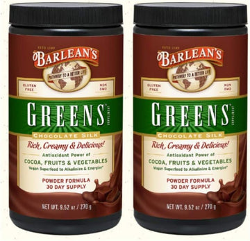 Barlean's, Greens, Chocolate Silk, Cocoa, Fruits and Vegetables, 9.52 s (270 Grams) - 2 Pack