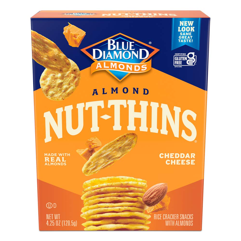 Blue Diamond Almonds Nut Thins Cheddar Cheese Gluten Free Cracker Crisps, 4.25 Oz Boxes (Pack Of 6)