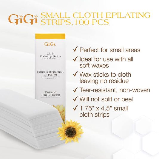 GiGi Small Cloth Epilating Strips for Face and Bikini Hair Waxing/Hair Removal, 100 Pieces