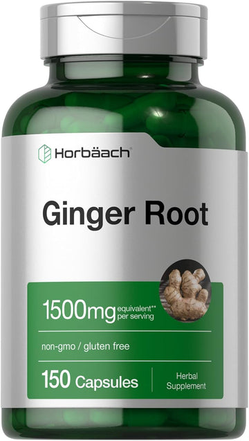 Horbäach Ginger Root Capsules 1500 Mg | 150 Pills | Non-Gmo, Gluten Free | Ginger Root Extract