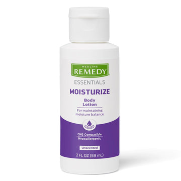 Medline Remedy Essentials Moisturizing Body Lotion (2 Oz Bottle), Unscented, Travel-Size, Hydrating, Non-Greasy, For Dry Skin, Hypoallergenic, Men, Women, Elderly