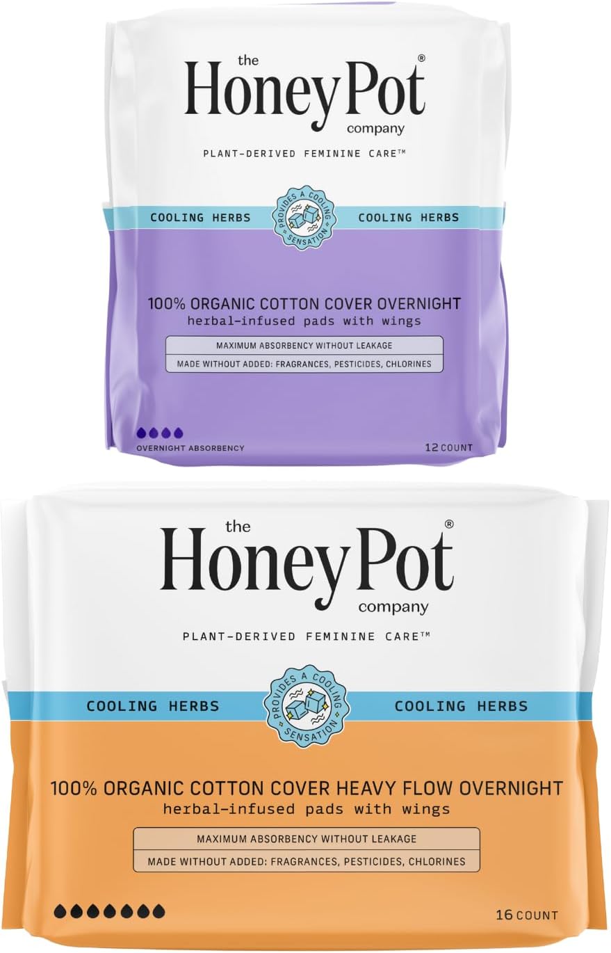 The Honey Pot Company - Herbal Pads For Women - Overnight & Heavy Flow Overnight Bundle - Infused W/Essential Oils For Cooling Effect & Cotton Cover- Sanitary Pads - Feminine Care - Fsa Eligible