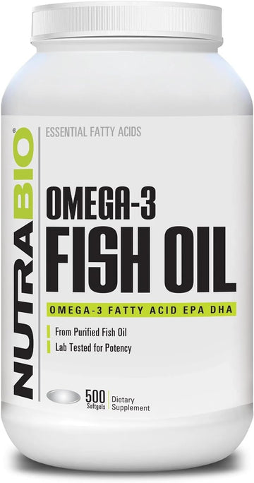 NutraBio Omega 3 Fish Oil Supplement for Cardiovascular Health - 500 Softgels