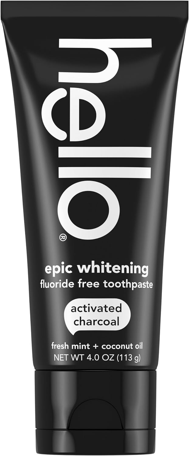 hello Activated Charcoal Epic Whitening Fluoride Free Toothpaste, Fresh Mint + Coconut Oil, Vegan & SLS Free : Health & Household
