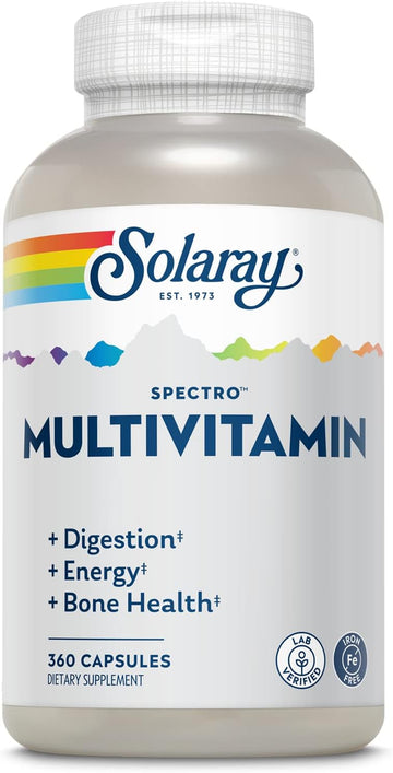 Solaray Spectro Multivitamin, W/No Iron, Cal/Mag, Energizing Greens & Herbs W/Digestive Enzyme (60 Serv, 360 Ct)