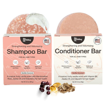 The Earthling Co. Shampoo & Conditioner Bar Set - Promote Growth, Strengthen & Volumize All Hair Types - Paraben & Sulfate Free Formula With Natural Ingredients For Dry Hair (Vanilla Coconut)