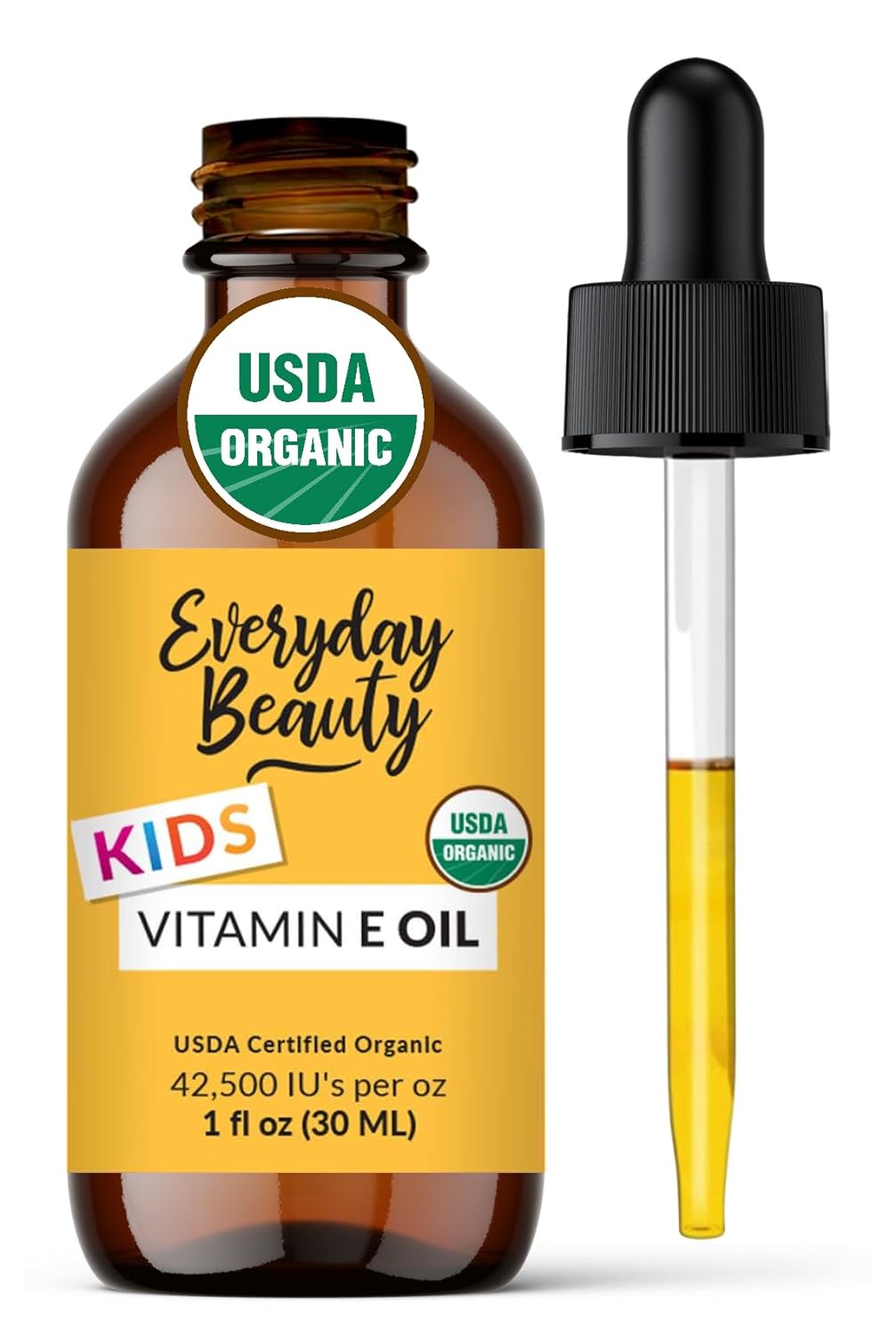 Organic Vitamin E Oil - Nourishing Baby Massage Oil for Moisturizing Dry Skin - Fragrance Free & All Natural Plant Based, Lightweight Unscented Gentle Blend - 1 fl oz Glass Bottle With Glass Dropper