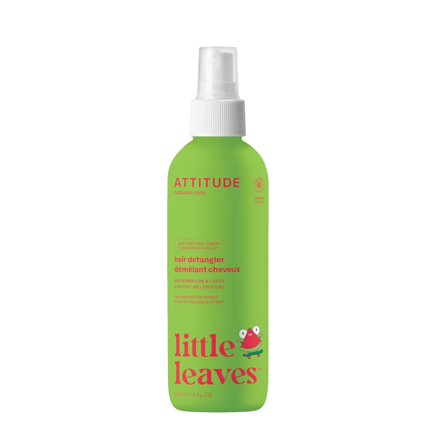 Attitude Rinse-Free Hair Detangler Spray For Kids, Ewg Verified Leave In Product, Plant- And Mineral-Based Ingredients, Vegan, Watermelon & Coco, 8 Fl Oz