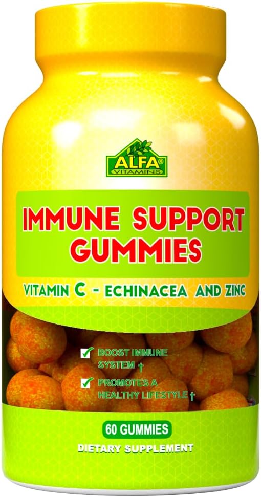 ALFA VITAMINS Immune Support Gummies with Vitamin C Plus Zinc & Echinacea - Daily Immune Support Booster for Adults - Orange Flavor - 60 Gummies