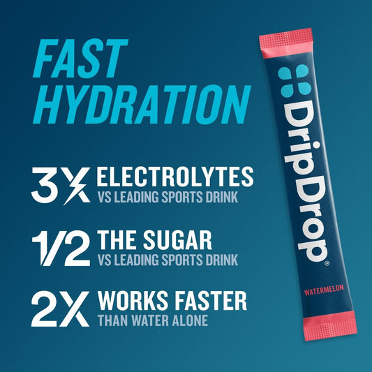 Dripdrop Hydration - Watermelon - Electrolyte Drink Mix Single Serve Hydration Powder Packets | Non-Gmo, Gluten Free, Vegan | 32 Sticks