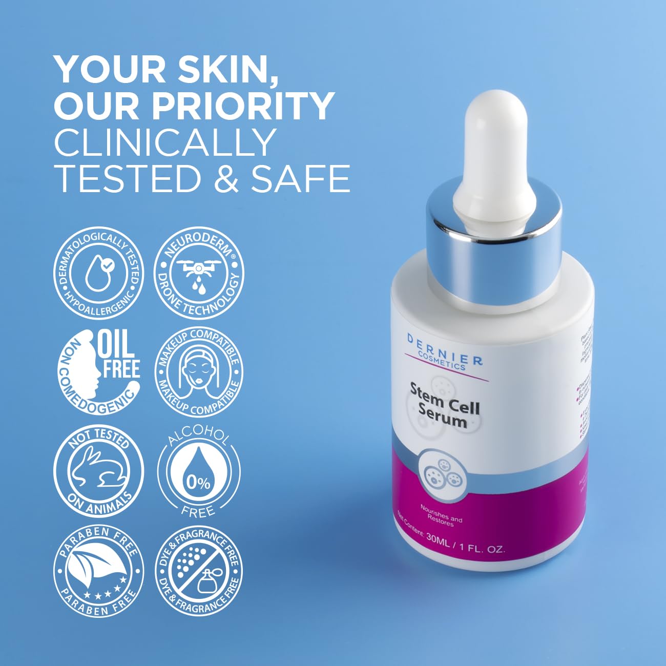 Dernier Stem Cell Serum For Face – 3% Bio Vegan Stem Cells 1% Hyaluronic Acid 0.3% Allantoin | Overnight Hydrating Anti-Aging Moisturizer For Wrinkles Collagen Boost Acne Inflammation (1 Fl Oz) : Beauty & Personal Care