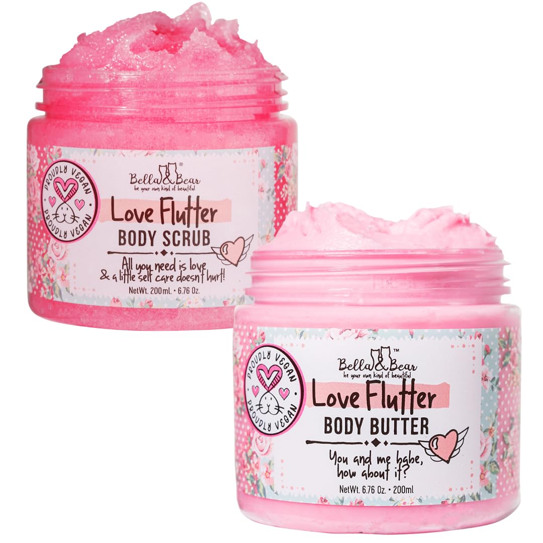 Bella And Bear Love Flutter Gift Set | Body Scrub | Body Butter | Valentines Gift For Her : Beauty & Personal Care