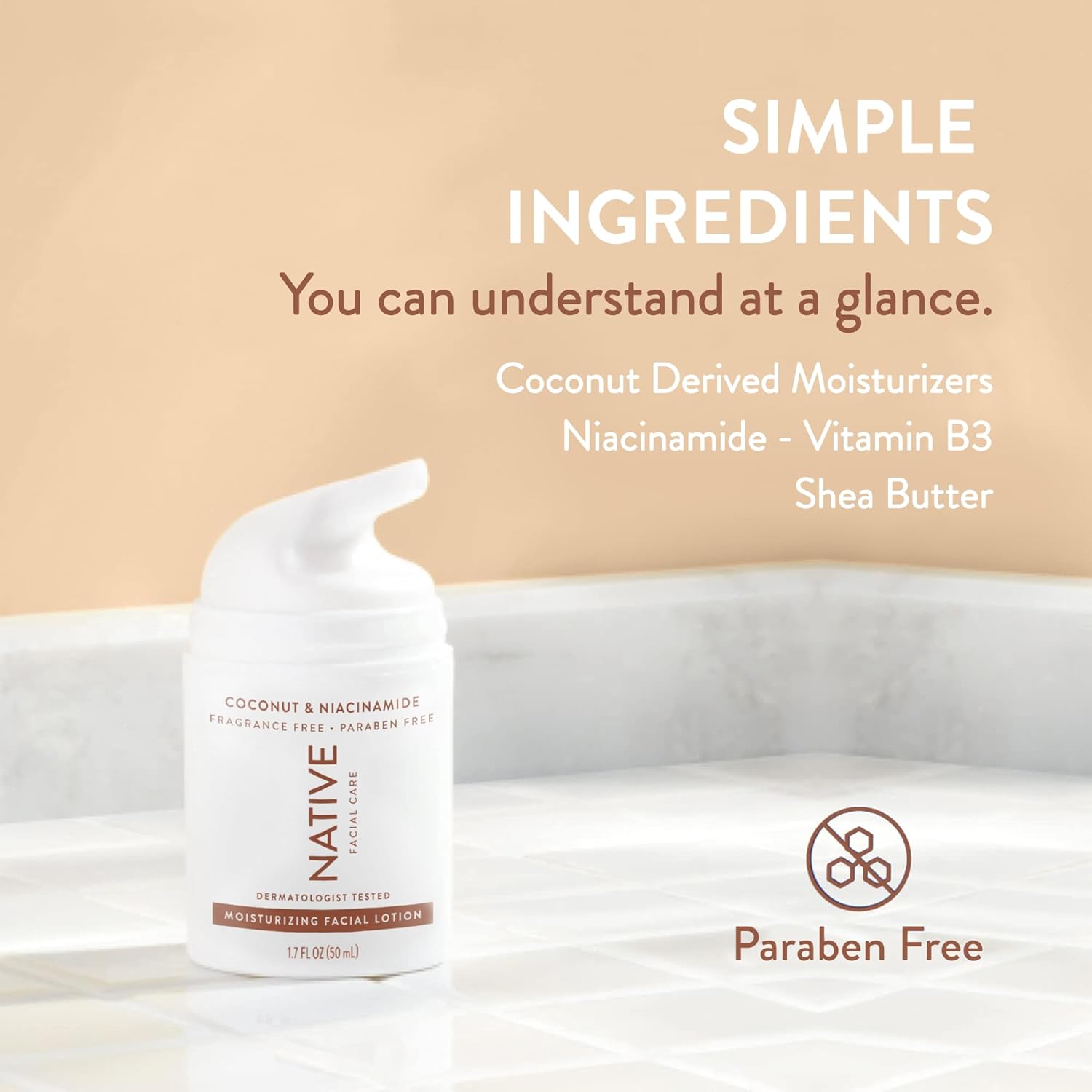 Native Moisturizing Daily Facial Moisturizer Gentle Face Lotion Hydrating Cream For Women And Men With Vitamin B3 & Coconut Lightweight Non Greasy Formula - 1.7 Fl Oz : Beauty & Personal Care