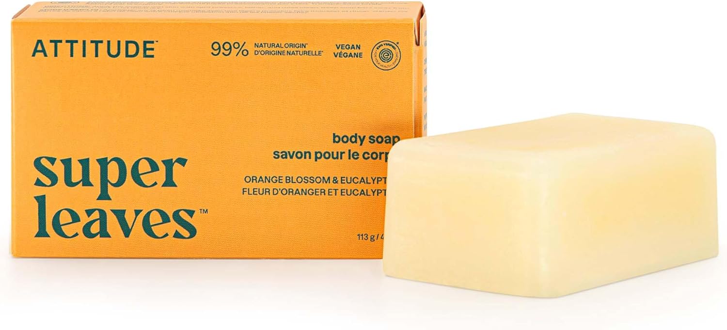 Attitude Body Soap Bar, Natural Origin, Protects And Softens Dry Skin, Coconut & Olive Oils, For Men And Women, Ewg Verified & Vegan, Sandalwood, 113 G