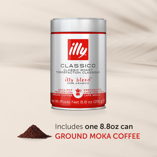 Illy Ground Coffee Moka - 100% Arabica Flavored Coffee Ground - Rich Aromatic Coffee Grounds Profile – Classico Medium Roast - Notes Of Caramel, Orange Blossom & Jasmine - No Preservatives – 8.8 Ounce