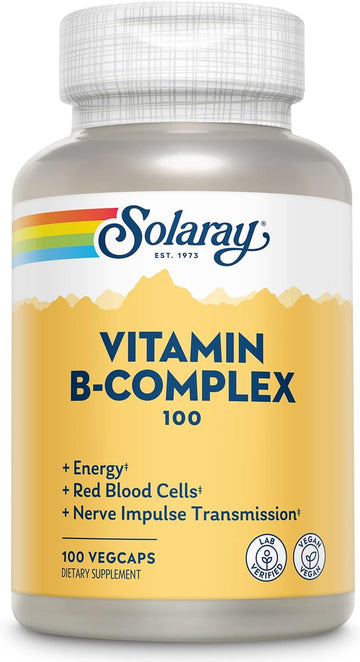 Solaray Vitamin B-Complex 100 Mg, Healthy Energy, Blood Cell Formation & Nerve Impulse Transmission Support, 100 Vegcaps (100 Count)