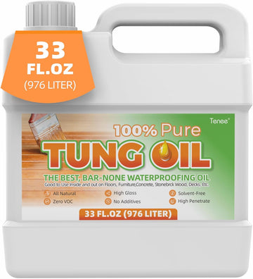 33 Fl Oz Pure Tung Oil – Waterproof Tung Oil That Strengthens & Protect Wood – Give Your Wood Projects Food Grade Tung Oil Finish – Food Safe Wood Sealer for Pet Houses, Garden Boxes, and More